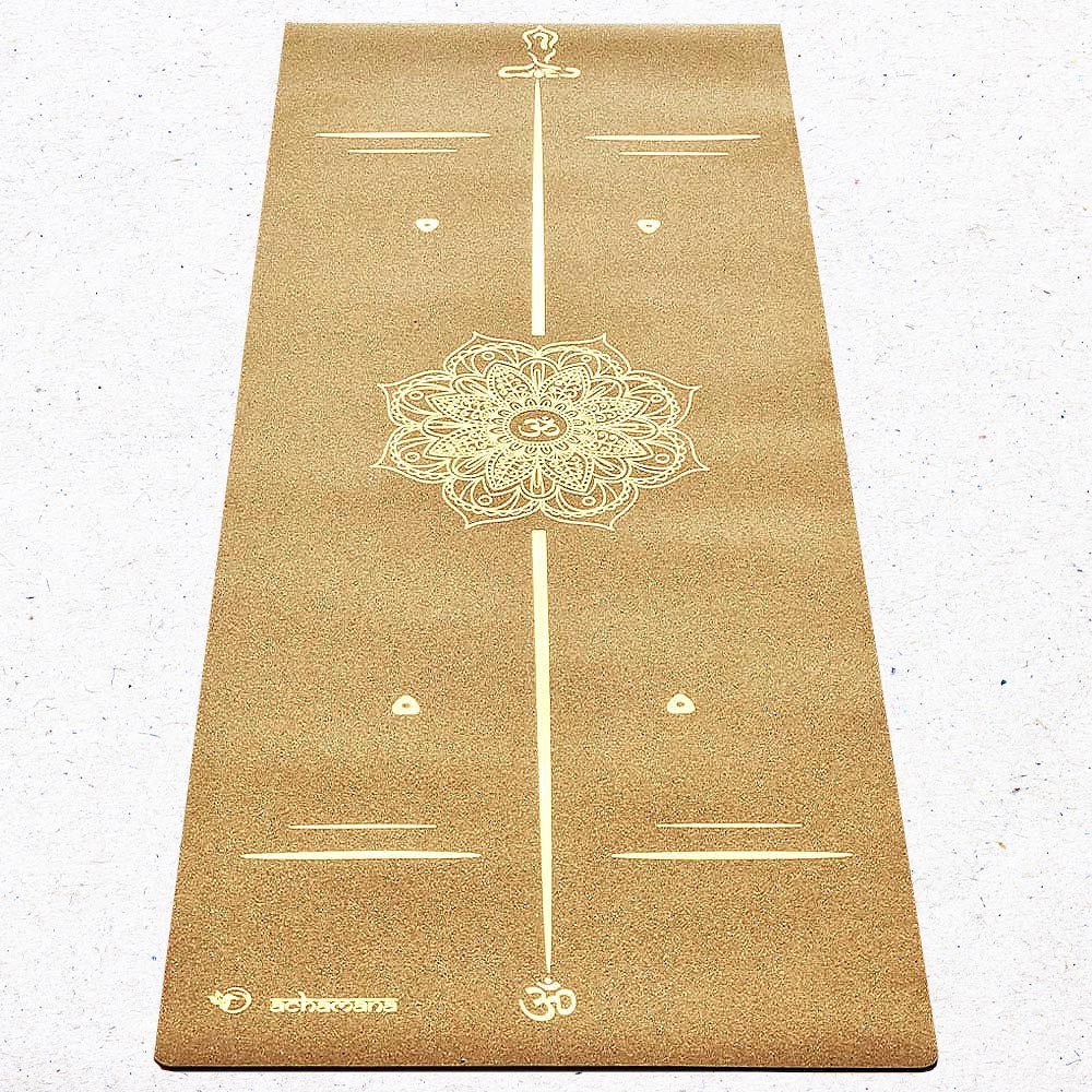 - Tapis de yoga caoutchouc & liège 5mmx68cmx1,83m, Mandala Bodylines Or - Accessoires de yoga, vêtements et tapis de yoga au naturel