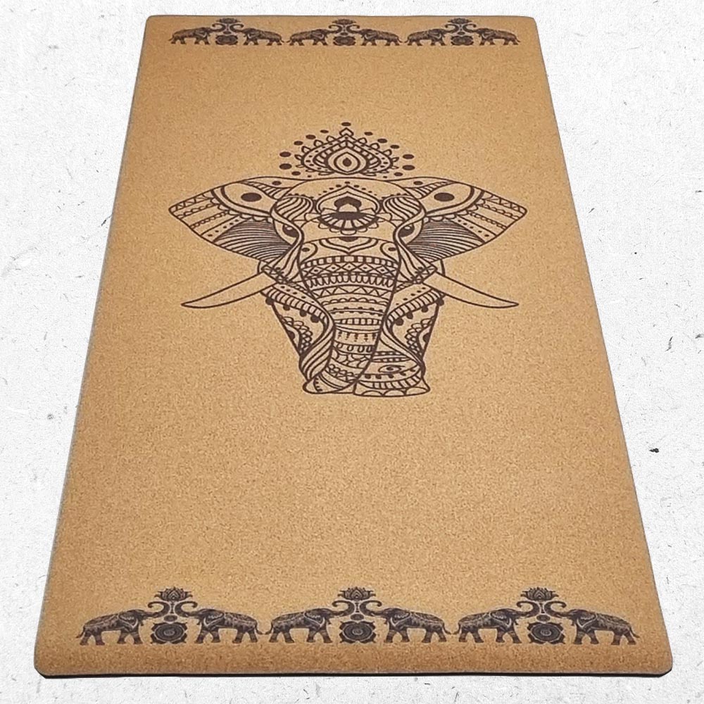 - Tapis de yoga caoutchouc & liège 5mmx68cmx1,83m motif éléphants - Accessoires de yoga, vêtements et tapis de yoga au naturel