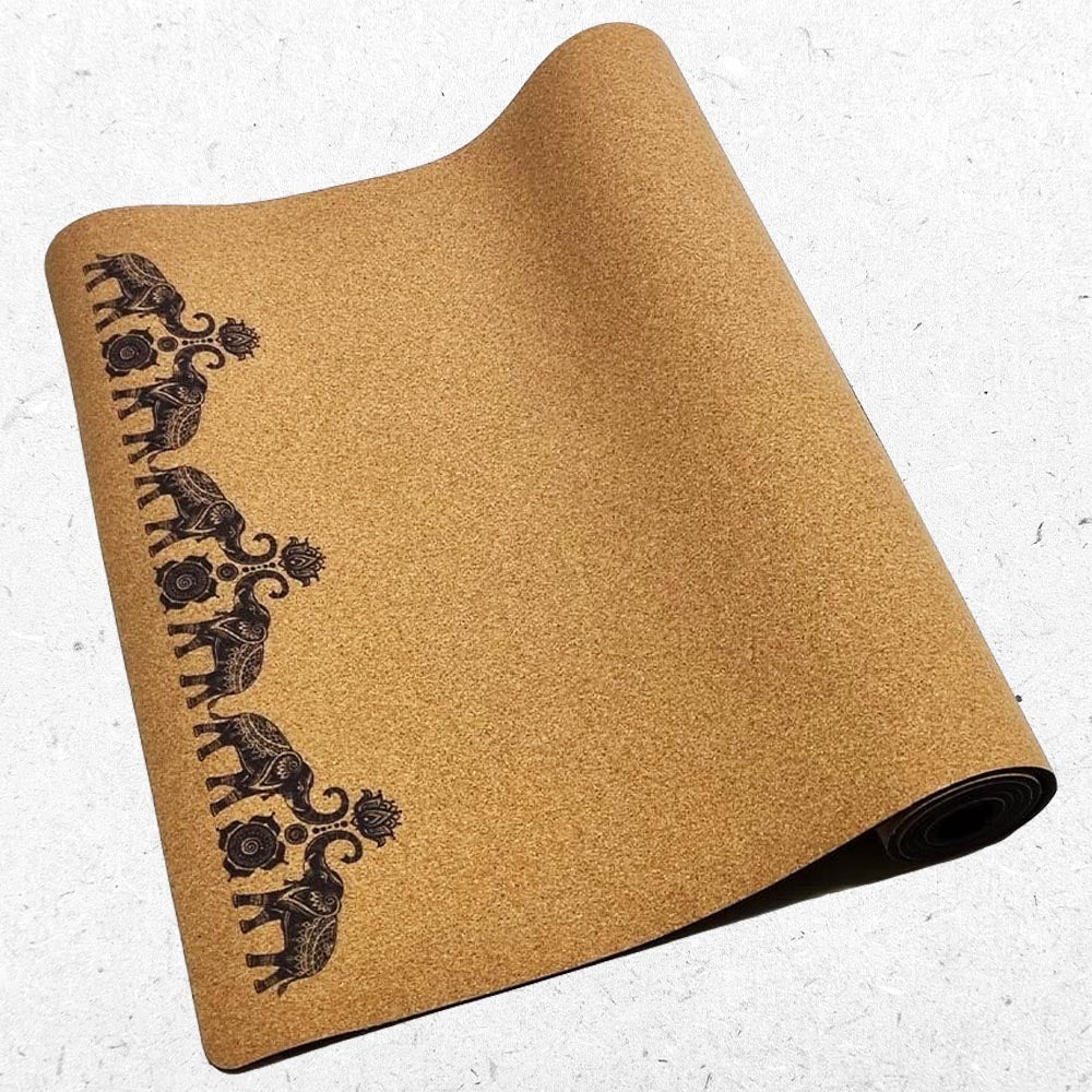 - Tapis de yoga caoutchouc & liège 5mmx68cmx1,83m motif éléphants - Accessoires de yoga, vêtements et tapis de yoga au naturel