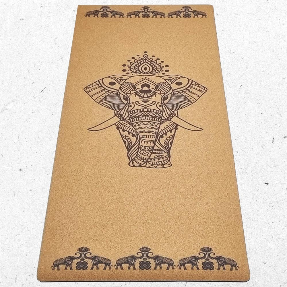- Tapis de yoga caoutchouc & liège 5mmx68cmx1,83m motif éléphants - Accessoires de yoga, vêtements et tapis de yoga au naturel