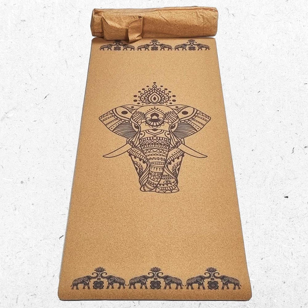 - Tapis de yoga caoutchouc & liège 5mmx68cmx1,83m motif éléphants - Accessoires de yoga, vêtements et tapis de yoga au naturel