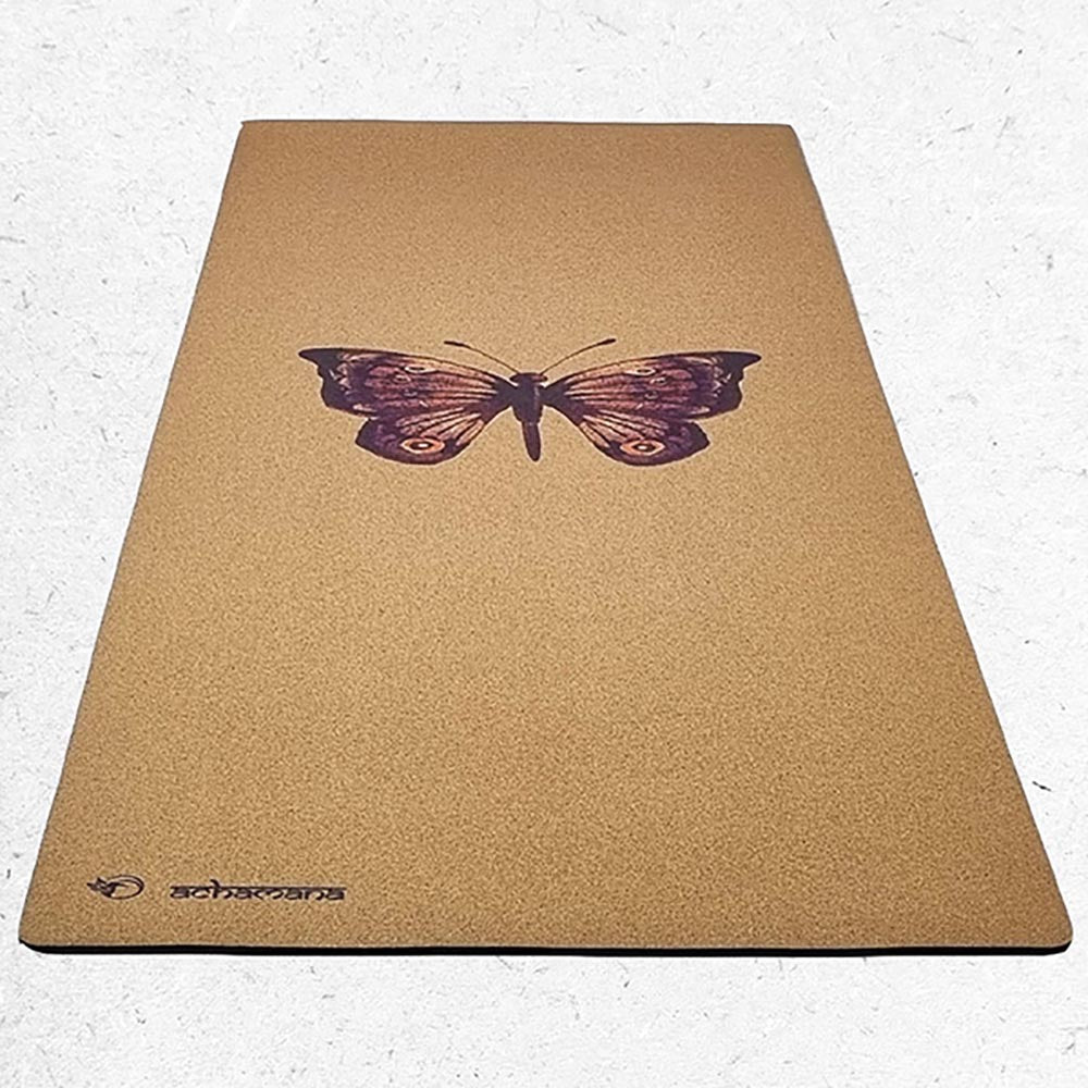 - Tapis de yoga caoutchouc & liège 5mmx68cmx1,83m motif Papillon - Accessoires de yoga, vêtements et tapis de yoga au naturel