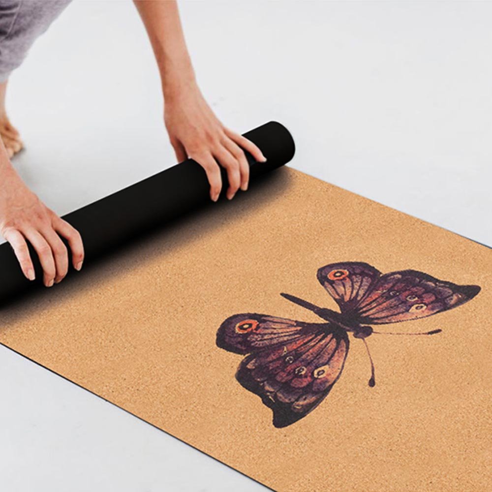 - Tapis de yoga caoutchouc & liège 5mmx68cmx1,83m motif Papillon - Accessoires de yoga, vêtements et tapis de yoga au naturel