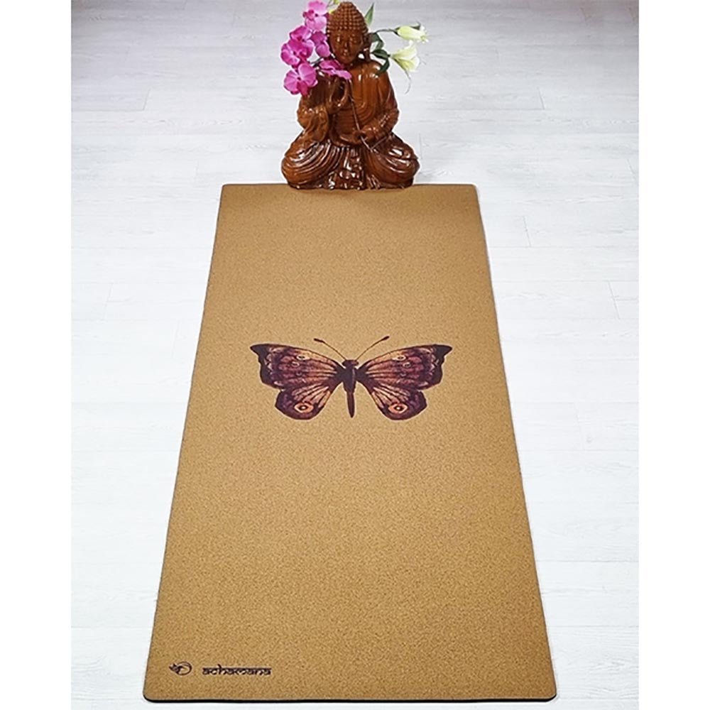 - Tapis de yoga caoutchouc & liège 5mmx68cmx1,83m motif Papillon - Accessoires de yoga, vêtements et tapis de yoga au naturel
