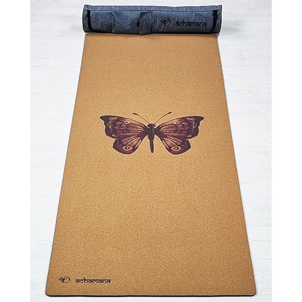 - Tapis de yoga caoutchouc & liège 5mmx68cmx1,83m motif Papillon - Accessoires de yoga, vêtements et tapis de yoga au naturel