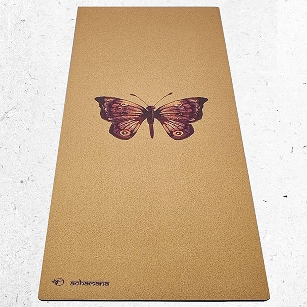 - Tapis de yoga caoutchouc & liège 5mmx68cmx1,83m motif Papillon - Accessoires de yoga, vêtements et tapis de yoga au naturel