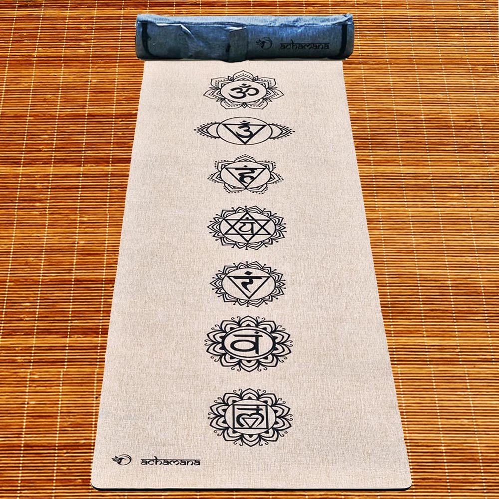 - Tapis de yoga caoutchouc & microfibre 5mmx68cmx1,83m - 7 Chakras + Sac yoga - Accessoires de yoga, vêtements et tapis de yoga au naturel