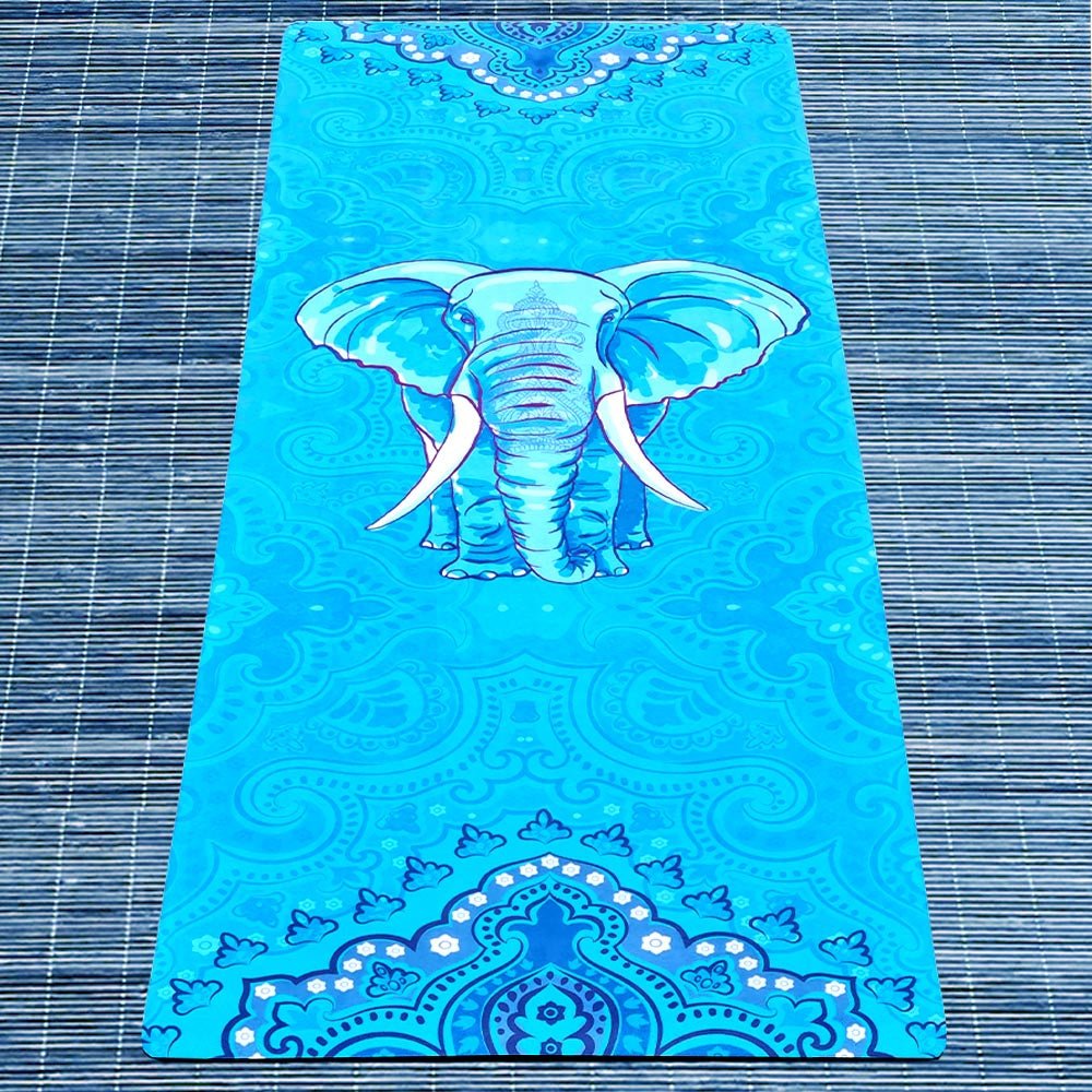 - Tapis de yoga caoutchouc & microfibre 5mmx68cmx1,83m - Eléphant bleu + Sac yoga - Accessoires de yoga, vêtements et tapis de yoga au naturel