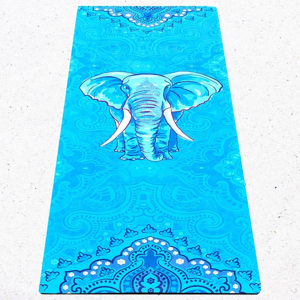 - Tapis de yoga caoutchouc & microfibre 5mmx68cmx1,83m - Eléphant bleu + Sac yoga - Accessoires de yoga, vêtements et tapis de yoga au naturel