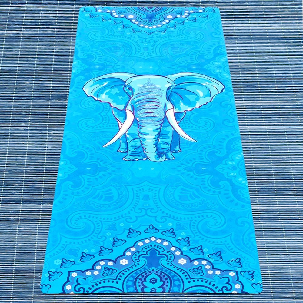 - Tapis de yoga caoutchouc & microfibre 5mmx68cmx1,83m - Eléphant bleu + Sac yoga - Accessoires de yoga, vêtements et tapis de yoga au naturel