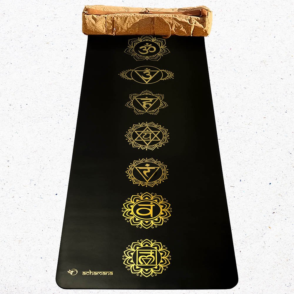- Tapis de yoga Caoutchouc-Similicuir 5mm 7 chakras Or - Grip mains sèches & humides - Accessoires de yoga, vêtements et tapis de yoga au naturel