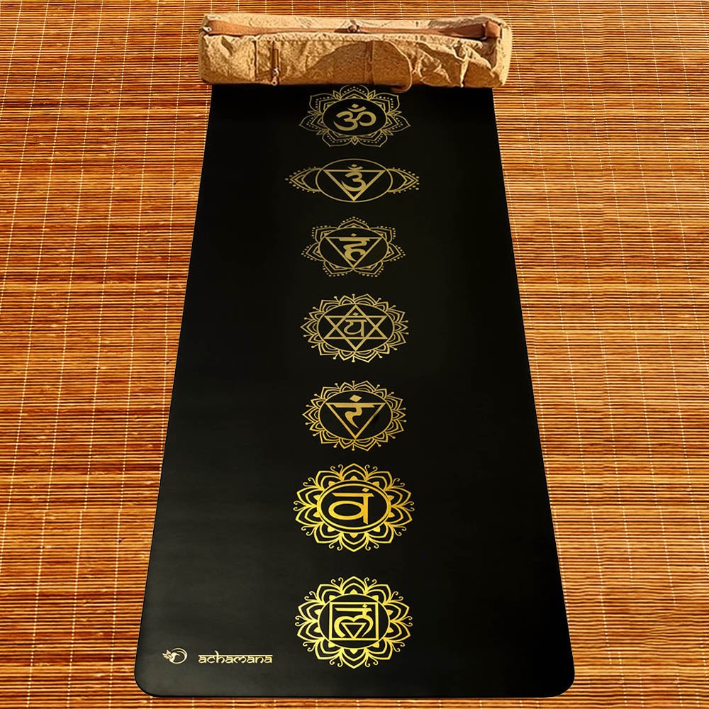- Tapis de yoga Caoutchouc-Similicuir 5mm 7 chakras Or - Grip mains sèches & humides - Accessoires de yoga, vêtements et tapis de yoga au naturel