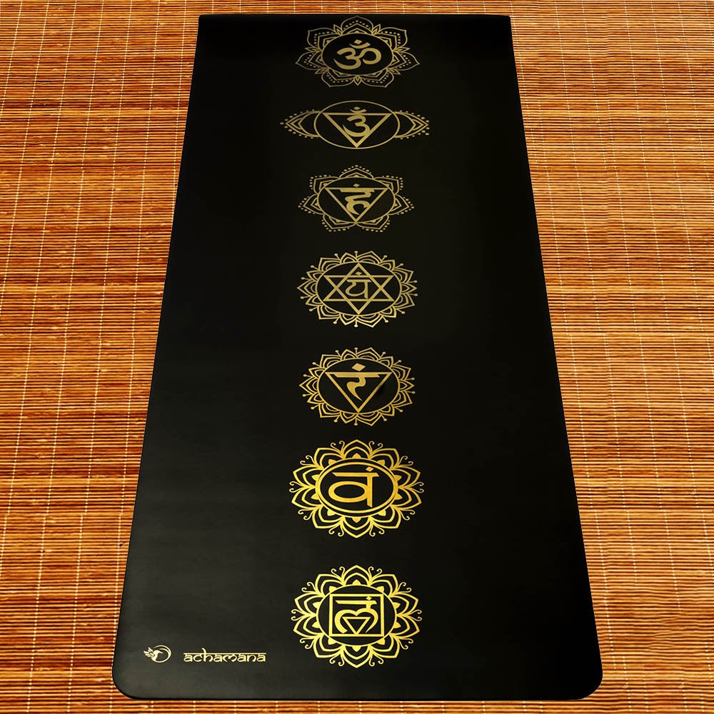 - Tapis de yoga Caoutchouc-Similicuir 5mm 7 chakras Or - Grip mains sèches & humides - Accessoires de yoga, vêtements et tapis de yoga au naturel