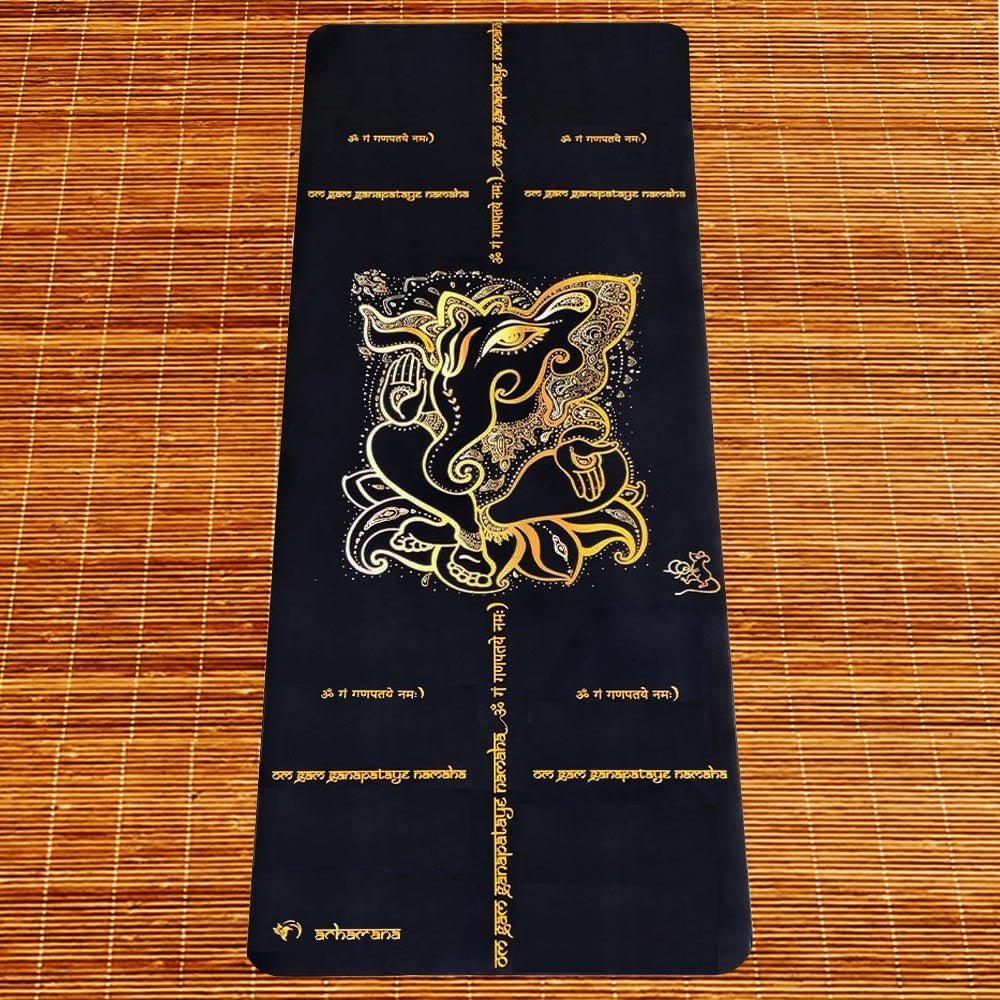 - Tapis de yoga Caoutchouc-Similicuir 5mm Ganesh Or - Grip mains sèches & humides - Accessoires de yoga, vêtements et tapis de yoga au naturel