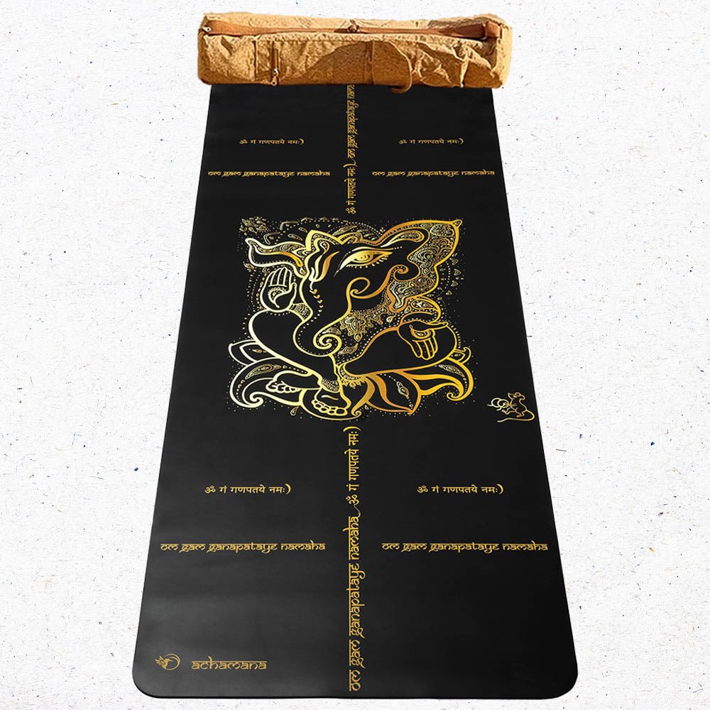 - Tapis de yoga Caoutchouc-Similicuir 5mm Ganesh Or - Grip mains sèches & humides - Accessoires de yoga, vêtements et tapis de yoga au naturel