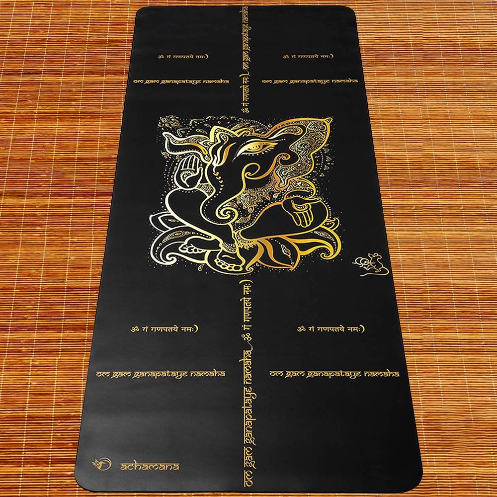 - Tapis de yoga Caoutchouc-Similicuir 5mm Ganesh Or - Grip mains sèches & humides - Accessoires de yoga, vêtements et tapis de yoga au naturel