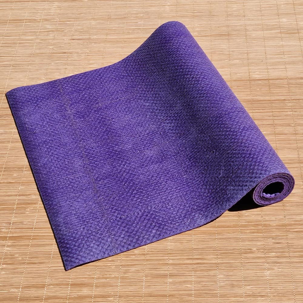 - Tapis de yoga gomme naturelle & fibres de jute - Fabrication artisanale - 4 mm violet - Accessoires de yoga, vêtements et tapis de yoga au naturel