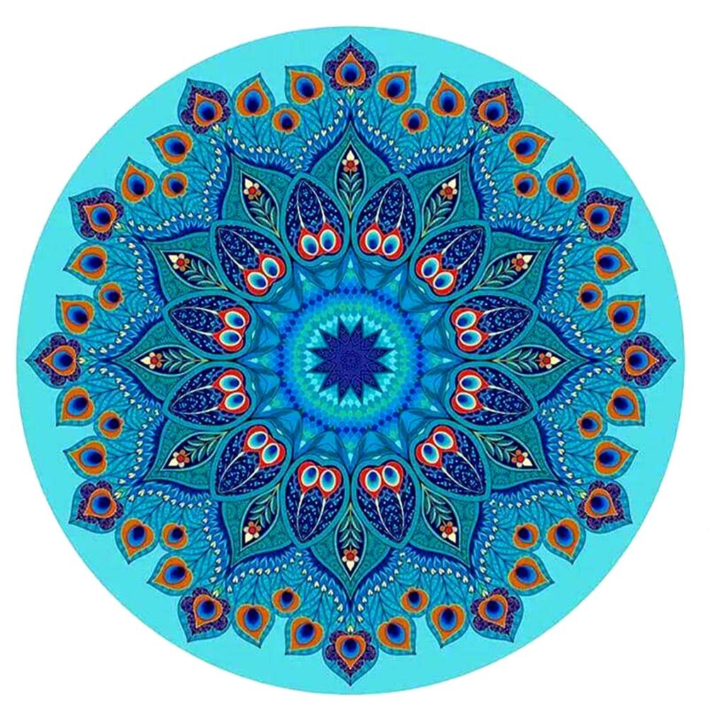 - Tapis de yoga, méditation Caoutchouc & microfibre - Plumes de Paon + Sac de yoga - Accessoires de yoga, vêtements et tapis de yoga au naturel