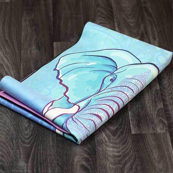 - Tapis de yoga voyage fin, léger, pliable - motif Eléphant + Sangle transport - Accessoires de yoga, vêtements et tapis de yoga au naturel
