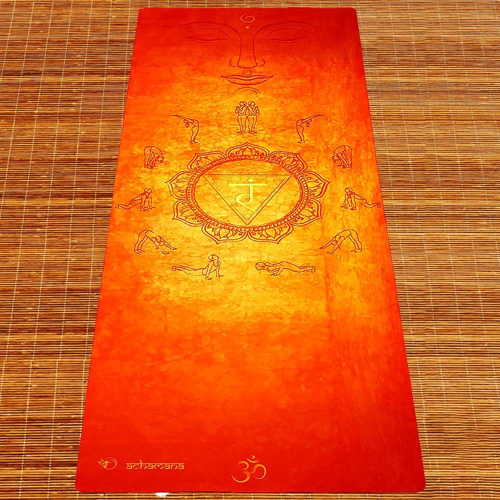 - Tapis de yoga voyage fin, léger, pliable - Salutations au soleil + Sangle - Accessoires de yoga, vêtements et tapis de yoga au naturel