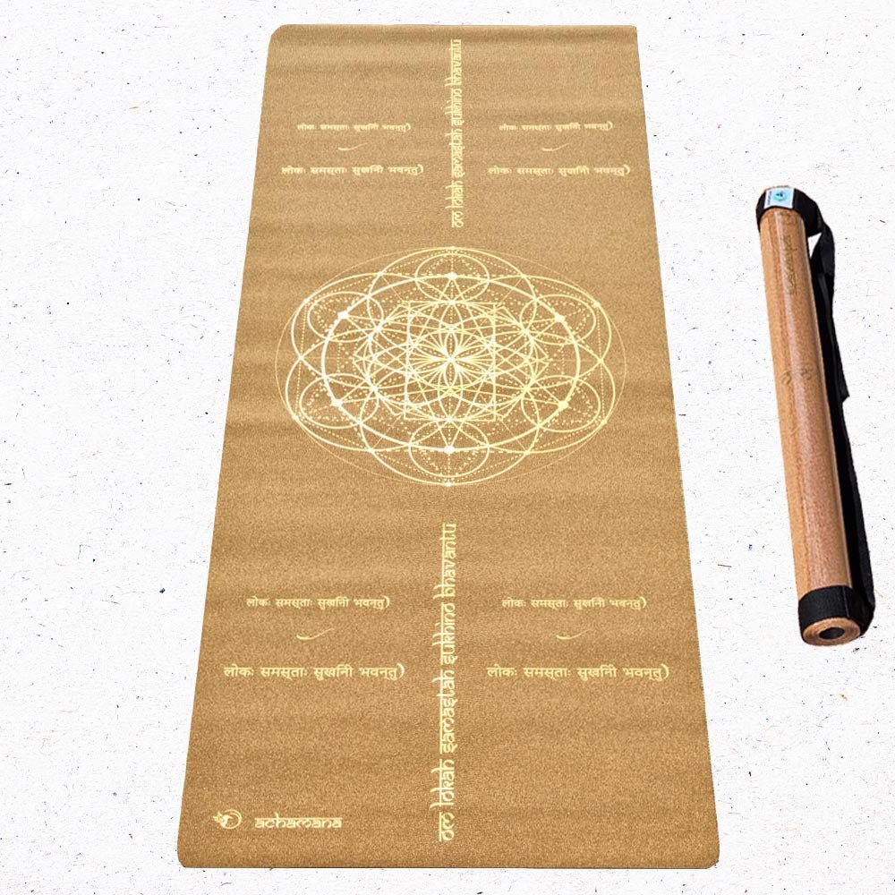 - Tapis de yoga voyage liège fin et léger - mantra-Lokah-Samastah + Sangle - Accessoires de yoga, vêtements et tapis de yoga au naturel
