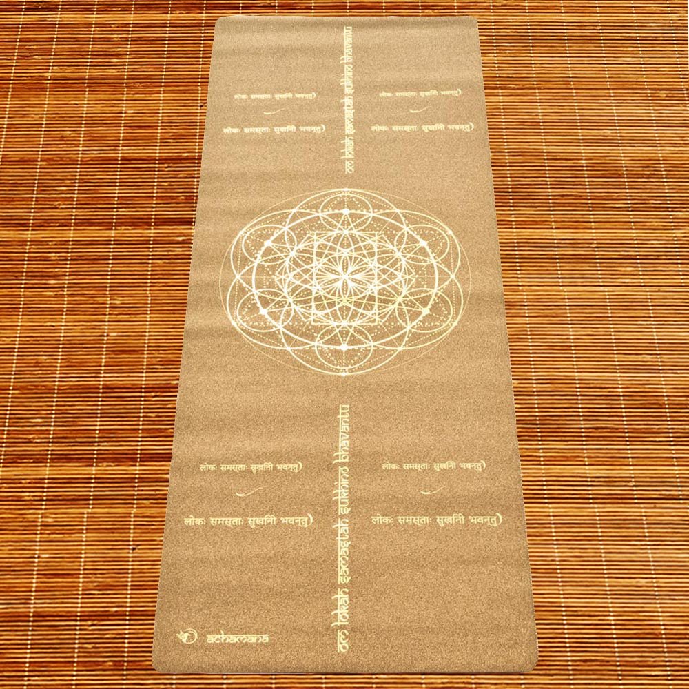 - Tapis de yoga voyage liège fin et léger - mantra-Lokah-Samastah + Sangle - Accessoires de yoga, vêtements et tapis de yoga au naturel