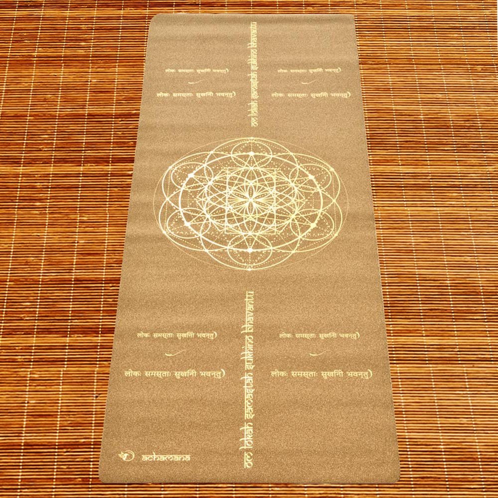 - Tapis de yoga voyage liège fin et léger - mantra-Lokah-Samastah + Sangle - Accessoires de yoga, vêtements et tapis de yoga au naturel