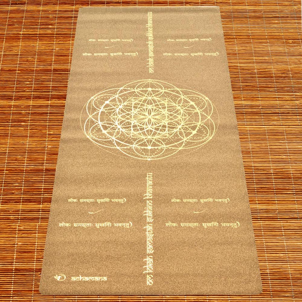 - Tapis de yoga voyage liège fin et léger - mantra-Lokah-Samastah + Sangle - Accessoires de yoga, vêtements et tapis de yoga au naturel