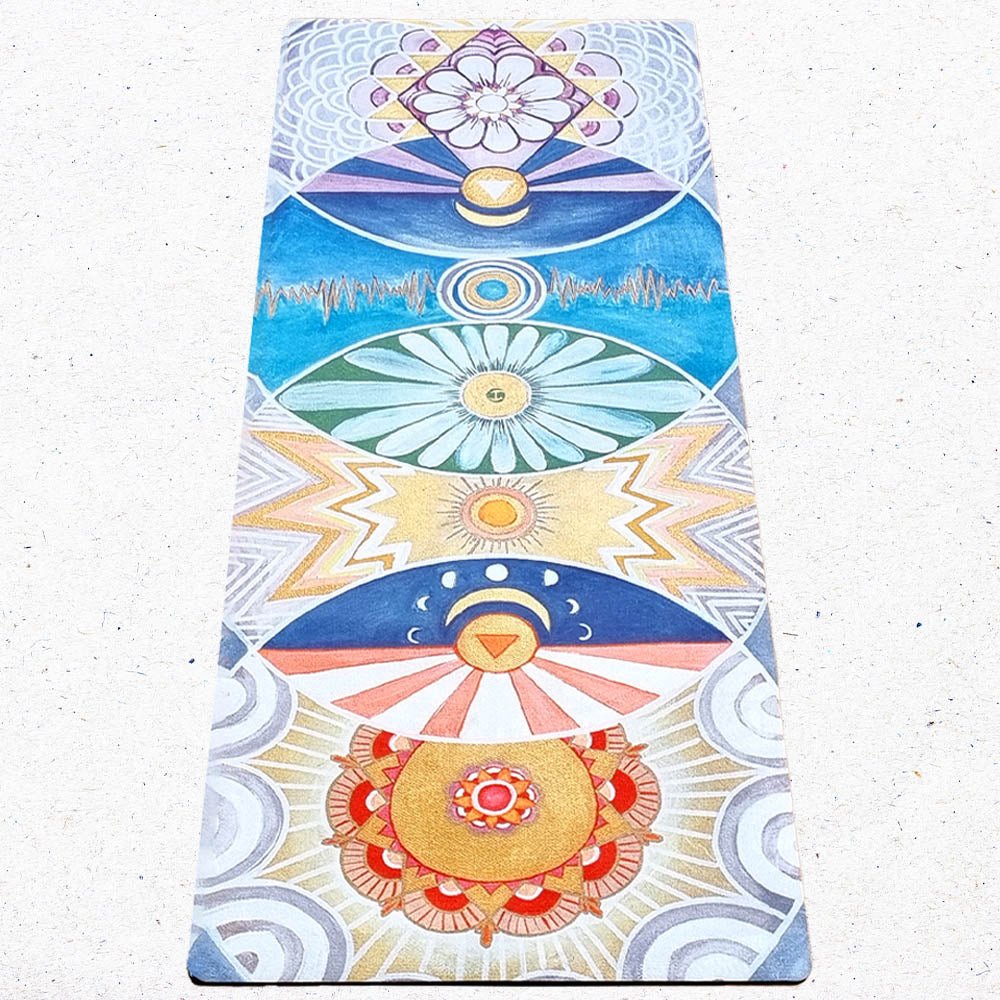 - Tapis yoga écologique new génération 3 plis 6mm chakras artistiques + Sac yoga - Accessoires de yoga, vêtements et tapis de yoga au naturel