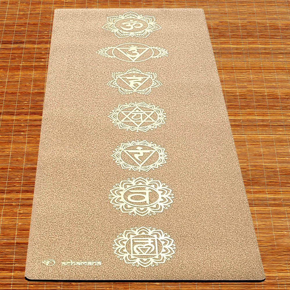 - Tapis yoga liège nouvelle génération, 3 plis, 6 mm, 7 chakras or + Sac yoga - Accessoires de yoga, vêtements et tapis de yoga au naturel