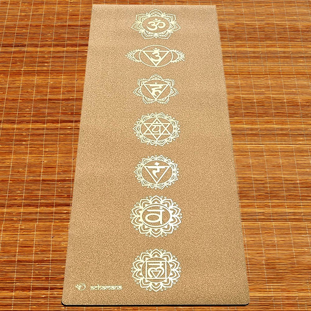 - Tapis yoga liège nouvelle génération, 3 plis, 6 mm, 7 chakras or + Sac yoga - Accessoires de yoga, vêtements et tapis de yoga au naturel