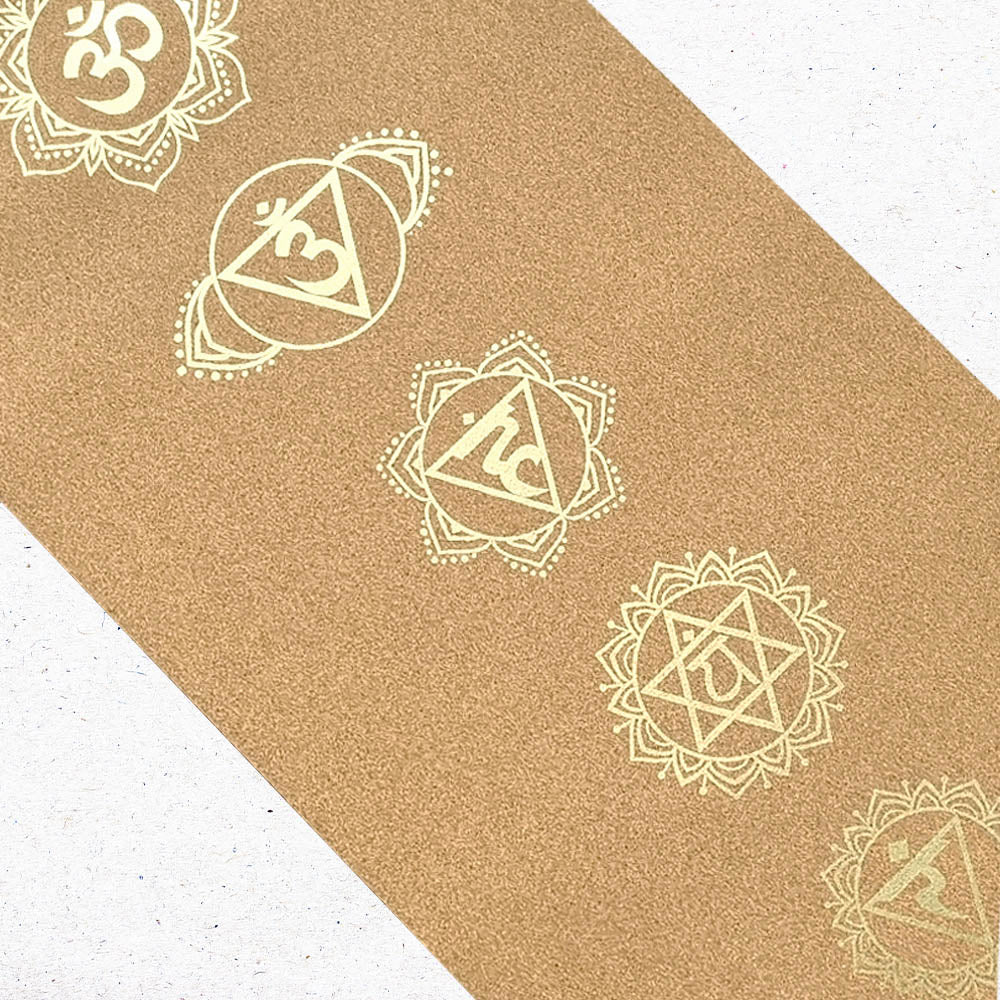 - Tapis yoga liège nouvelle génération, 3 plis, 6 mm, 7 chakras or + Sac yoga - Accessoires de yoga, vêtements et tapis de yoga au naturel