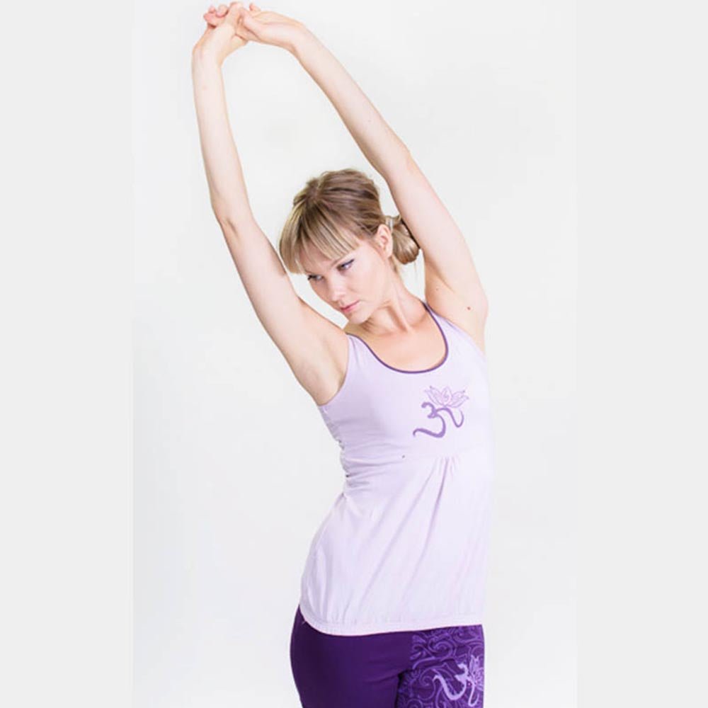 S/M - Tee shirt de yoga femme coton organic – Soutien gorge intégré - Symbole Om - Accessoires de yoga, vêtements et tapis de yoga au naturel