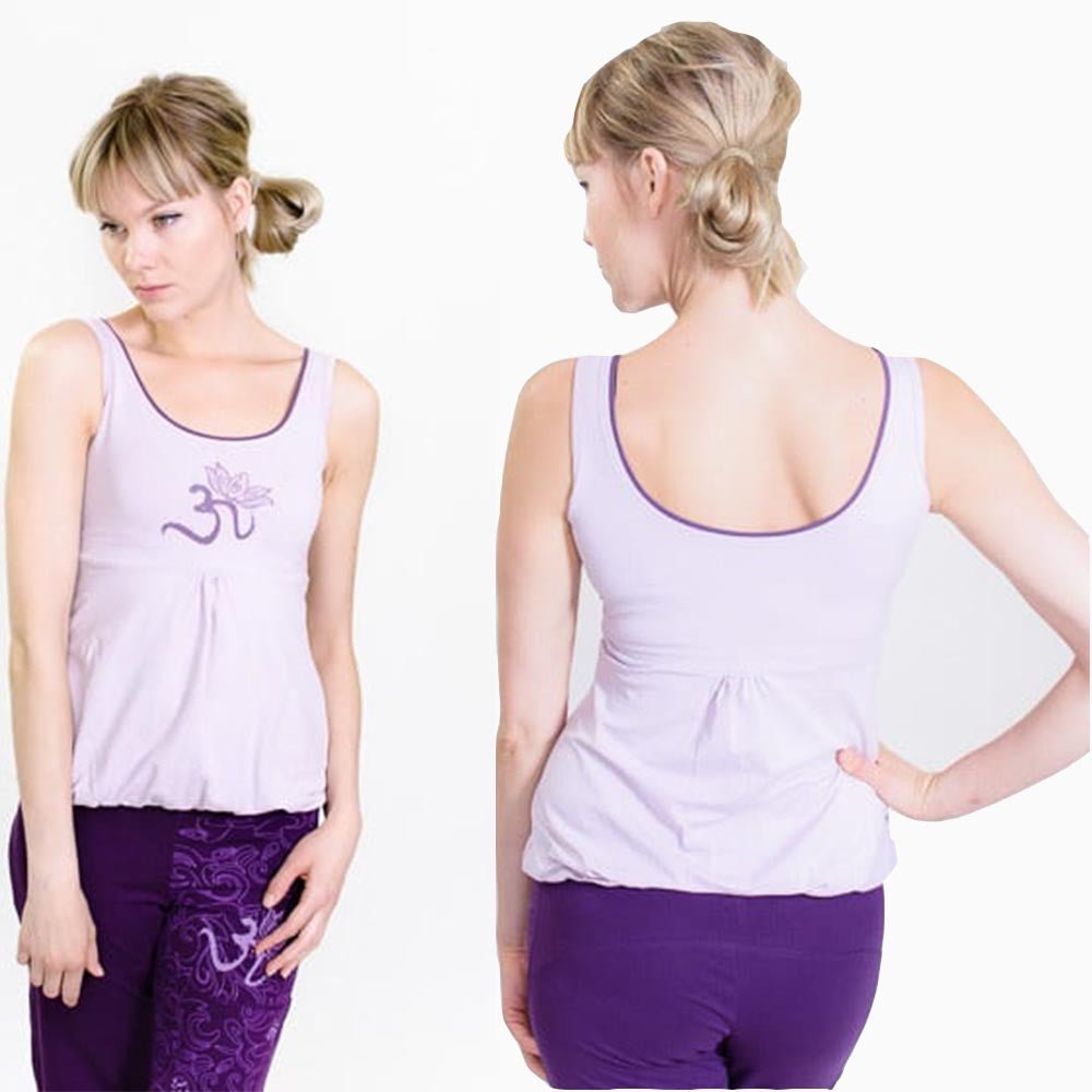 S/M - Tee shirt de yoga femme coton organic – Soutien gorge intégré - Symbole Om - Accessoires de yoga, vêtements et tapis de yoga au naturel