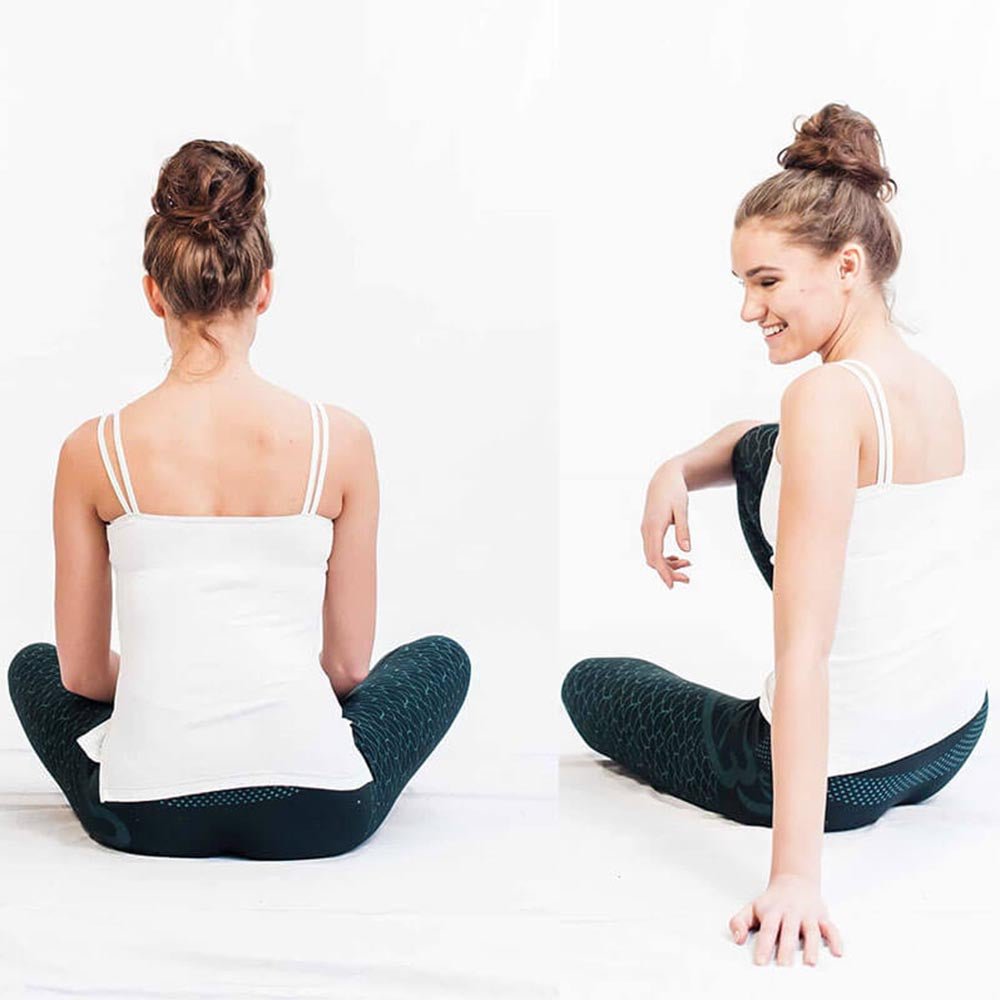 XS - Tee shirt yoga femme Anahata chakra - soutien intégré blanc - Accessoires de yoga, vêtements et tapis de yoga au naturel