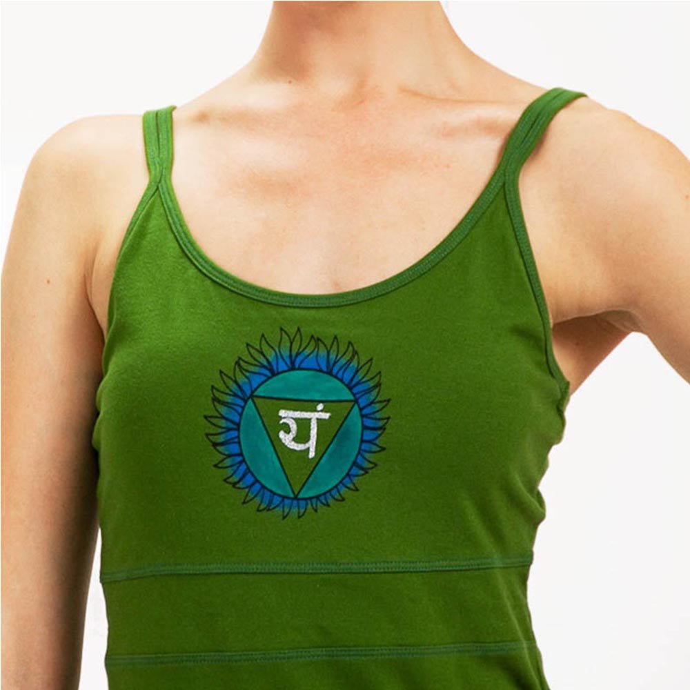 XS - Tee shirt yoga femme Anahata chakra - soutien intégré vert-olive - Accessoires de yoga, vêtements et tapis de yoga au naturel