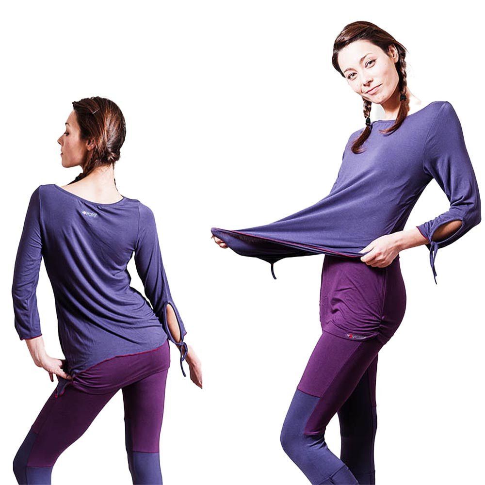 XS/S - Tee shirt yoga fluide pour femme Bambou coupe asymétrique manches 3/4 lavande-lavande - Accessoires de yoga, vêtements et tapis de yoga au naturel