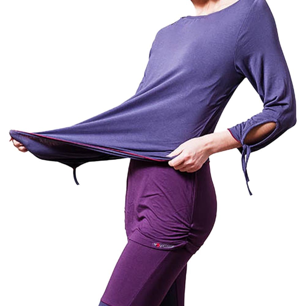 XS/S - Tee shirt yoga fluide pour femme Bambou coupe asymétrique manches 3/4 lavande-lavande - Accessoires de yoga, vêtements et tapis de yoga au naturel
