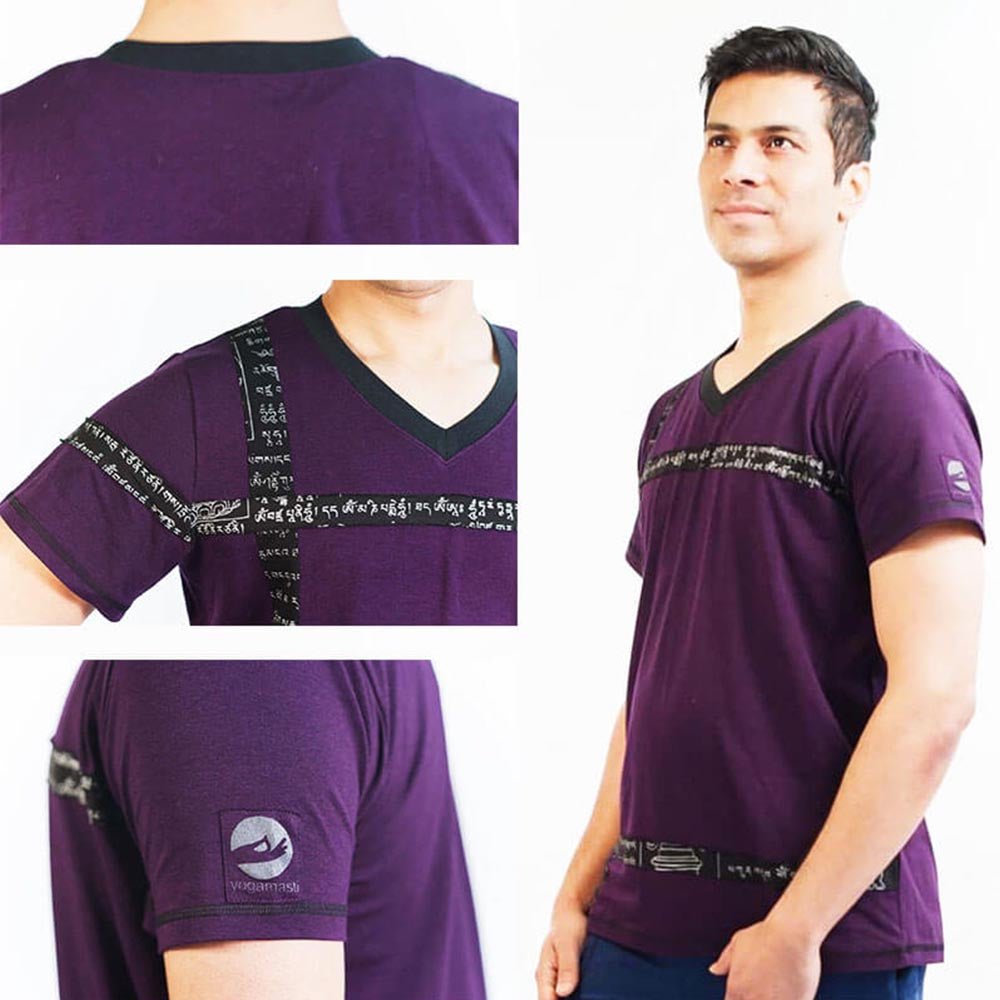 S/M - Tee shirt yoga homme Bambou & coton Bio certifié Gots - patch Mantra - Accessoires de yoga, vêtements et tapis de yoga au naturel