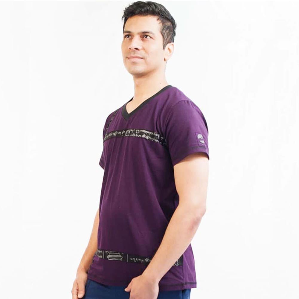 S/M - Tee shirt yoga homme Bambou & coton Bio certifié Gots - patch Mantra - Accessoires de yoga, vêtements et tapis de yoga au naturel