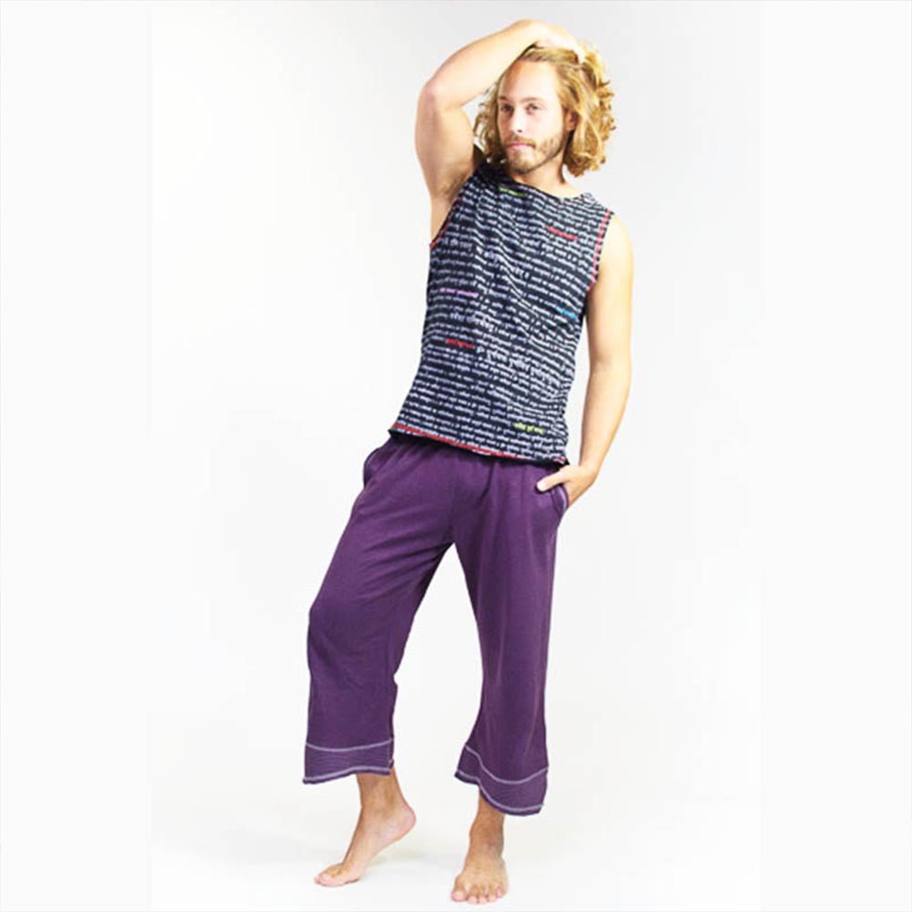 S/M - Tee shirt yoga homme Coton biologique - Mantra Tryambakam imprimé et brodé - Accessoires de yoga, vêtements et tapis de yoga au naturel