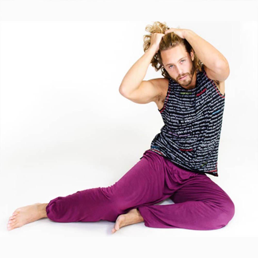 S/M - Tee shirt yoga homme Coton biologique - Mantra Tryambakam imprimé et brodé - Accessoires de yoga, vêtements et tapis de yoga au naturel