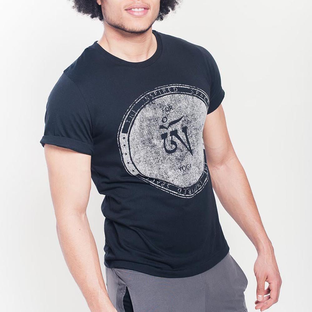 S/M - Tee shirt yoga homme Coton-modal symbole Om tibétain - Accessoires de yoga, vêtements et tapis de yoga au naturel