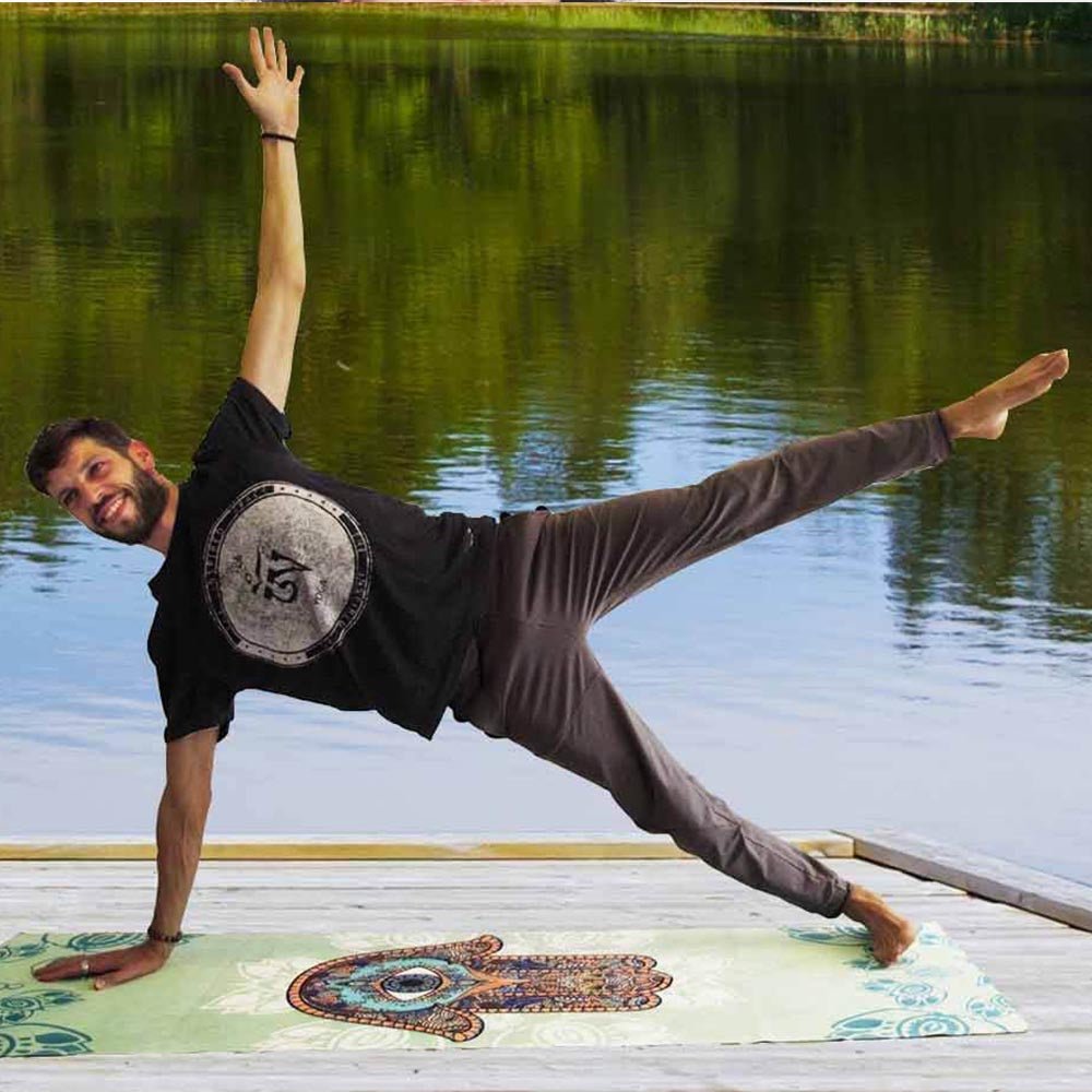 S/M - Tee shirt yoga homme Coton-modal symbole Om tibétain - Accessoires de yoga, vêtements et tapis de yoga au naturel