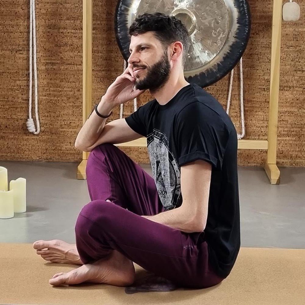 S/M - Tee shirt yoga homme Coton-modal symbole Om tibétain - Accessoires de yoga, vêtements et tapis de yoga au naturel