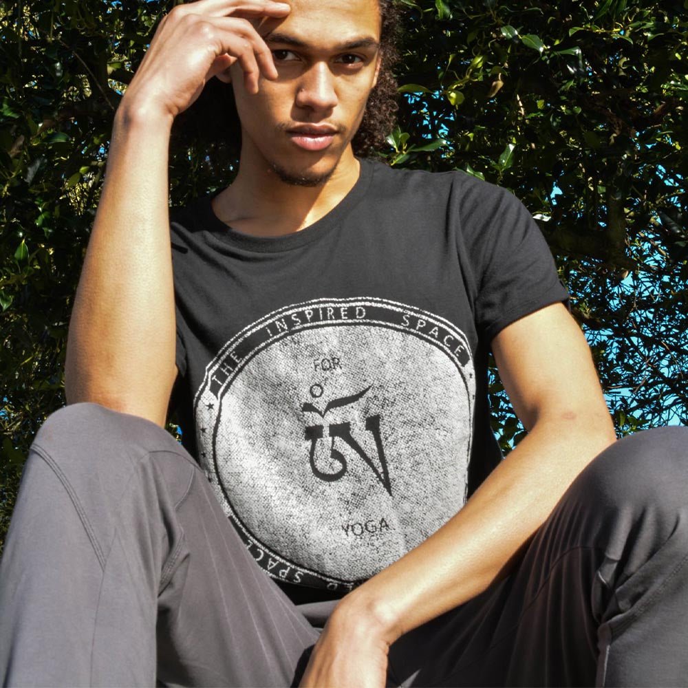 S/M - Tee shirt yoga homme Coton-modal symbole Om tibétain - Accessoires de yoga, vêtements et tapis de yoga au naturel