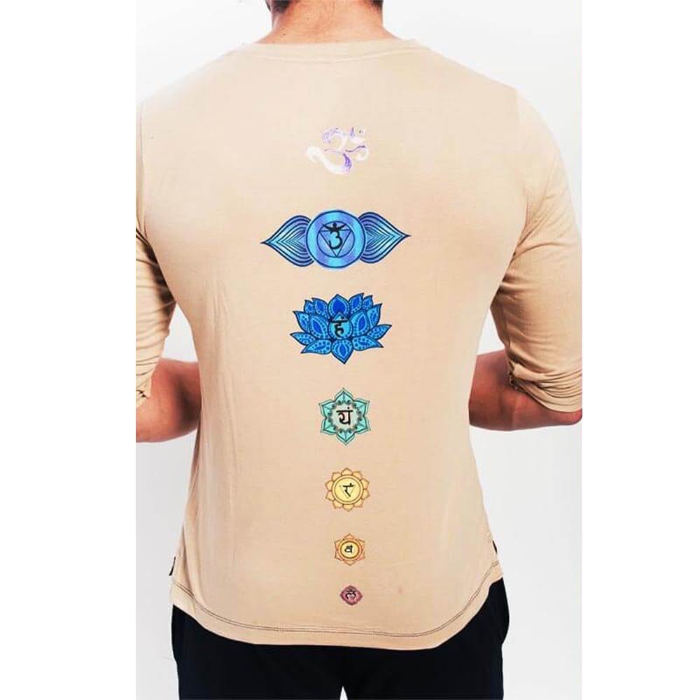 S/M - Tee shirt yoga homme coton premium extra doux Sept Chakras peints à la main - Accessoires de yoga, vêtements et tapis de yoga au naturel